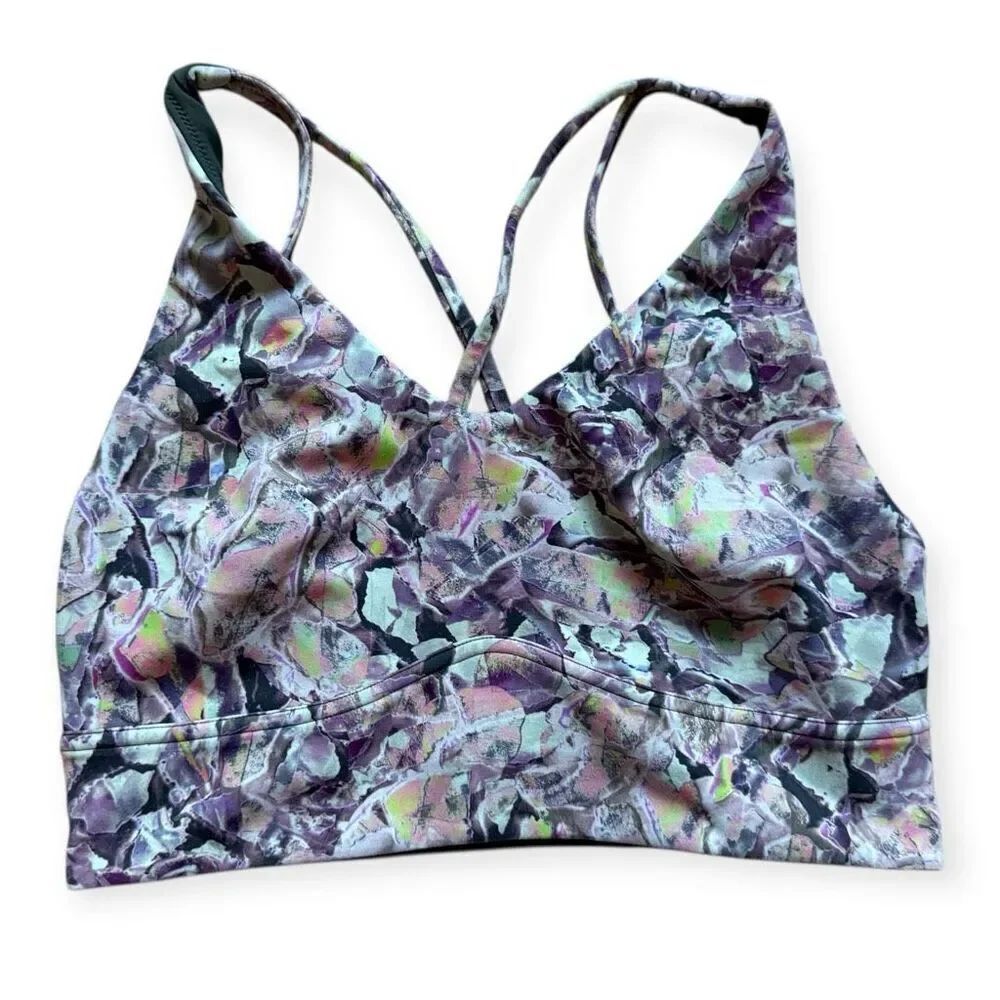 Womens Lululemon Flow Y Bra Nulu Terrazo Glaze Racerback Light Support - Sz 8